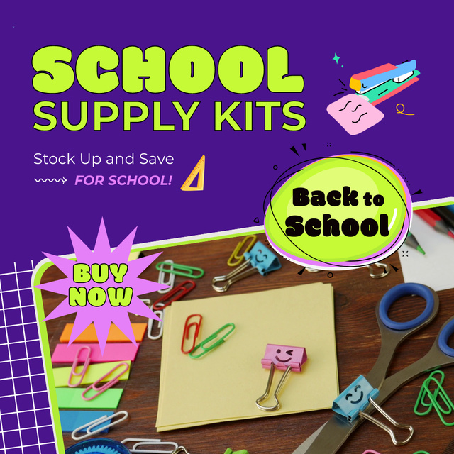 Stationery Supply Kits For Back to School Animated Post Šablona návrhu