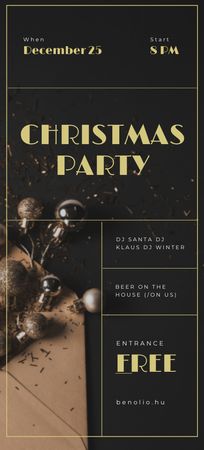 Christmas Party Invitation with Shiny Golden Baubles Flyer 3.75x8.25in Design Template