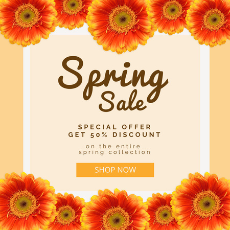Spring Sale Announcement with Orange Gerberas Instagram Design Template