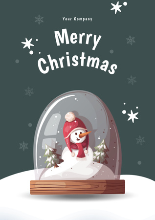Christmas Greeting Illustrated Snowman in Snowball Postcard A5 Vertical Design Template