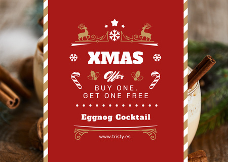 Christmas Drinks Offer with Traditional Eggnog Cocktail Flyer A6 Horizontal Design Template