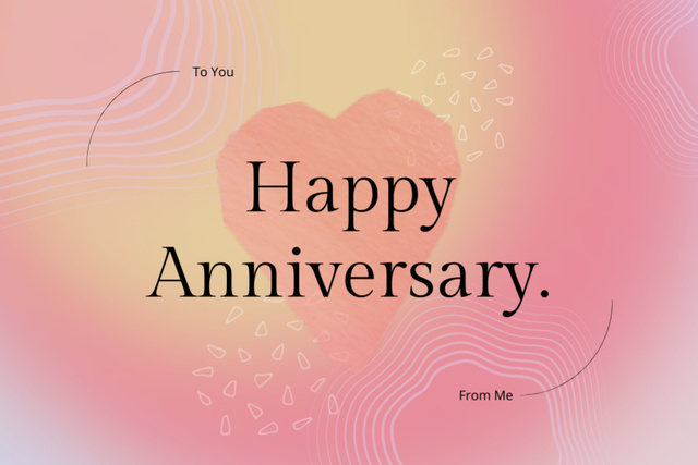 Designvorlage Happy Anniversary Greeting with Pink Heart on Gradient für Postcard 4x6in