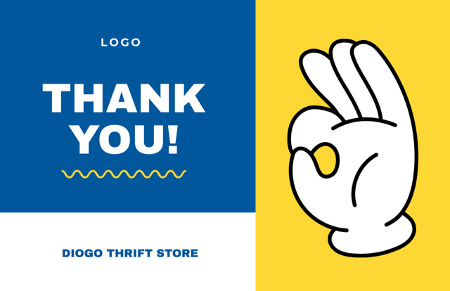 Thank You Blue and Yellow Business Card 85x55mm Πρότυπο σχεδίασης