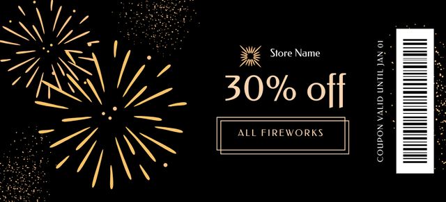 New Year Discount Offer on Fireworks in Black Coupon 3.75x8.25in Design Template