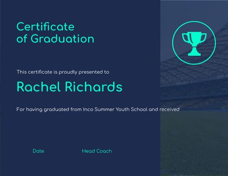 Summer School Graduation with Cup on Football field Certificate Design Template