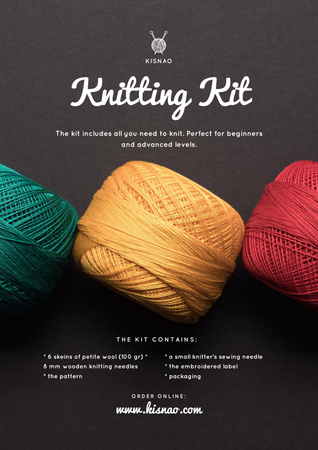 Knitting Kit Sale Offer with Spools of Threads Poster Design Template