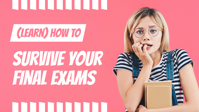 Exams Tips Nervous Girl with Books Youtube Thumbnail Design Template