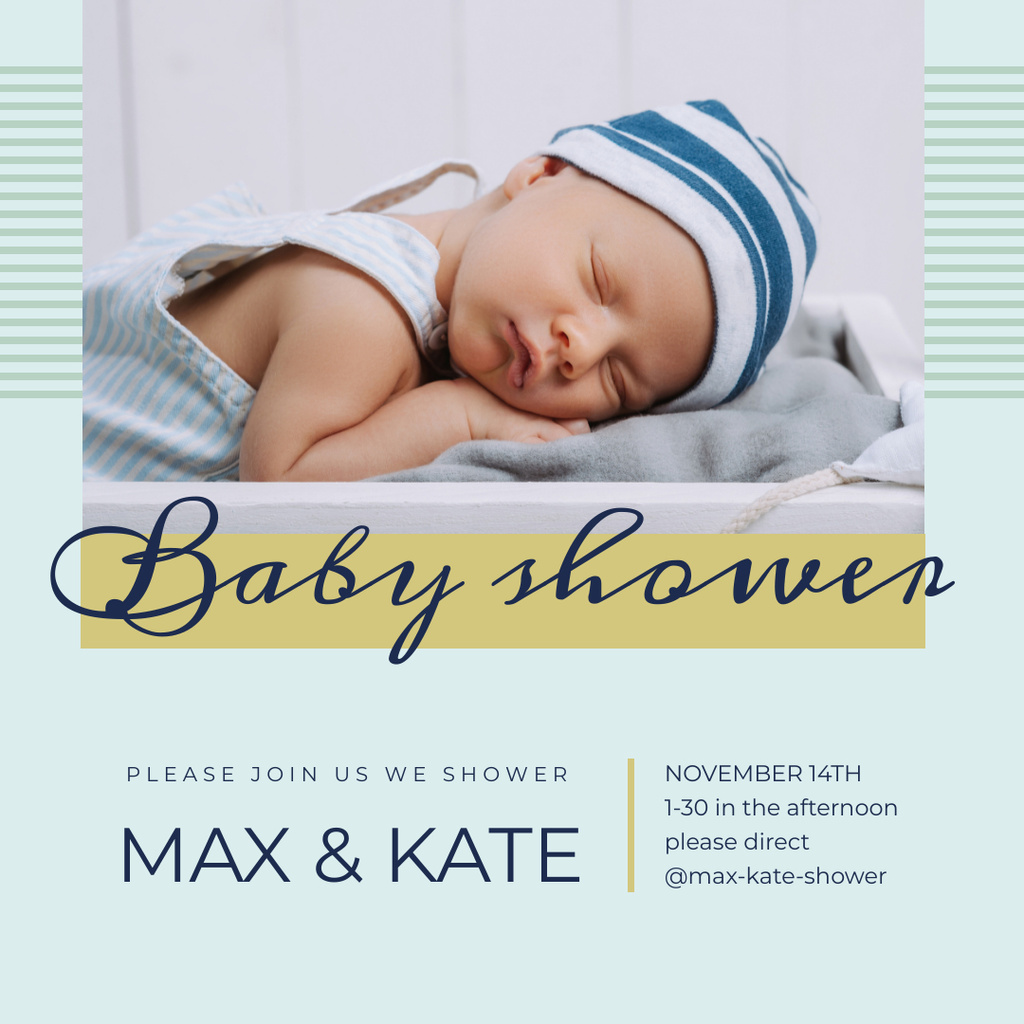 Baby Shower Invitation Cute Boy Sleeping Instagram Πρότυπο σχεδίασης