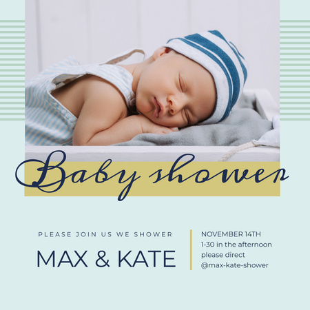 Baby Shower Invitation Cute Boy Sleeping Instagram Design Template
