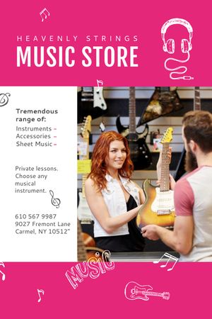 Designvorlage Music Store Ad Woman Selling Guitar für Tumblr