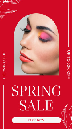 Spring Sale with Woman with Bright Makeup Instagram Story Design Template
