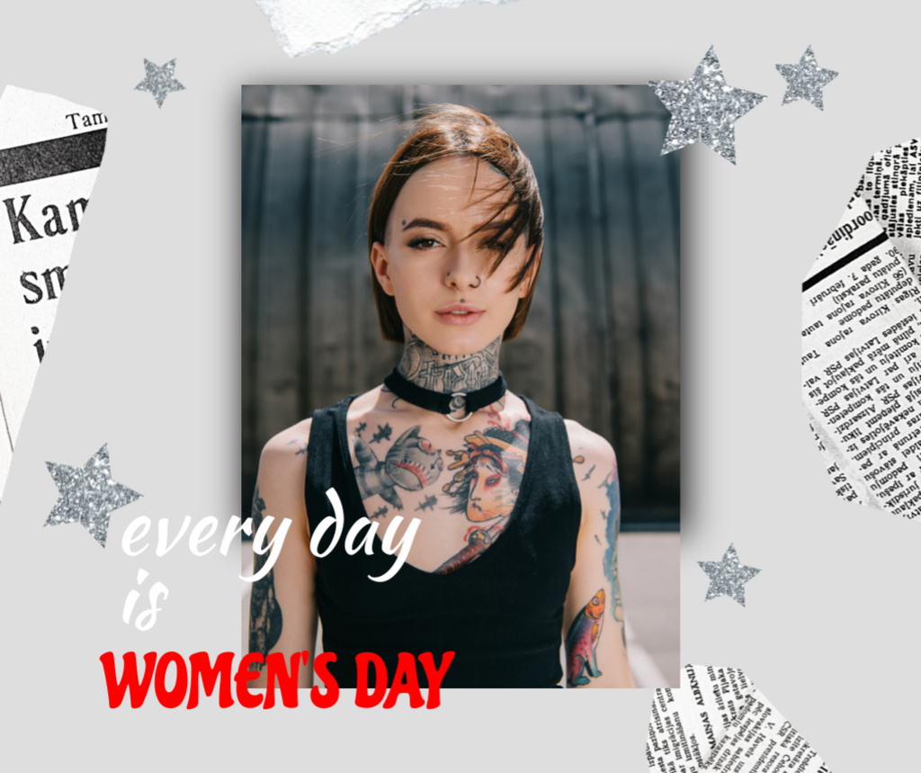Platilla de diseño Extravagant Woman and Motivational Phrase for Women's Day Facebook