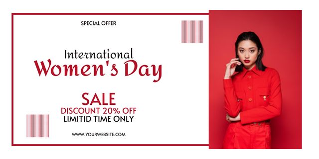 Template di design Special Offer on Women's Day with Beautiful Woman Twitter