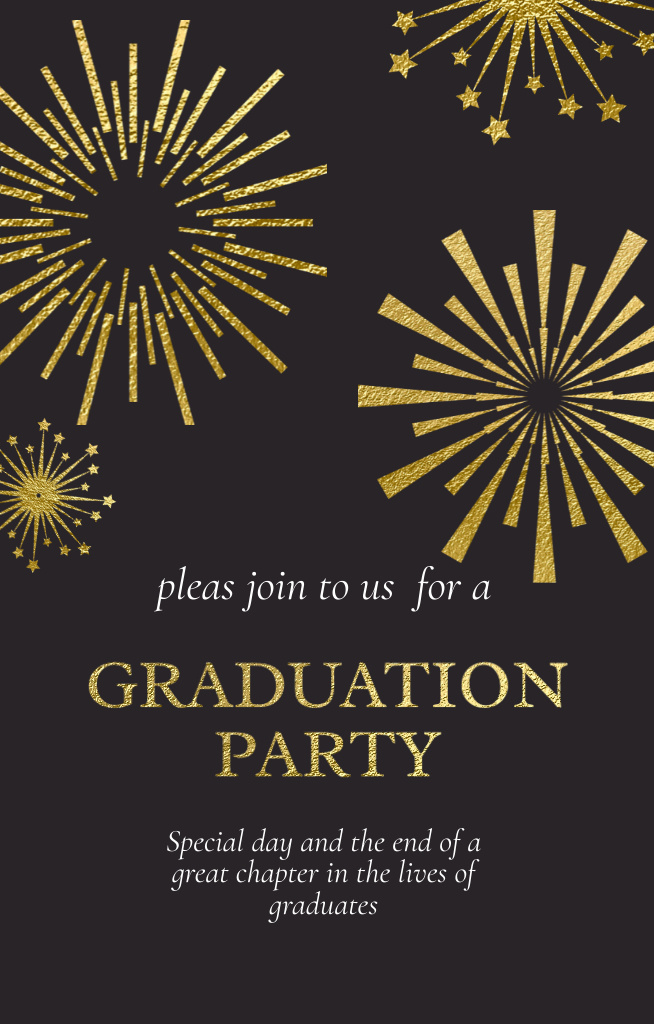 Graduation Party Announcement With Illustration of Fireworks Invitation 4.6x7.2in Design Template