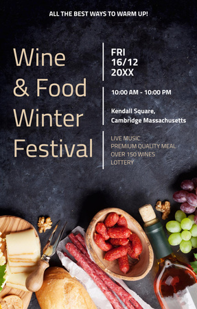 Food Festival With Offer of Wine And Snacks Invitation 4.6x7.2in Design Template