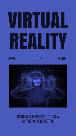 Woman in Virtual Reality Glasses in Blue Instagram Story tervezősablon