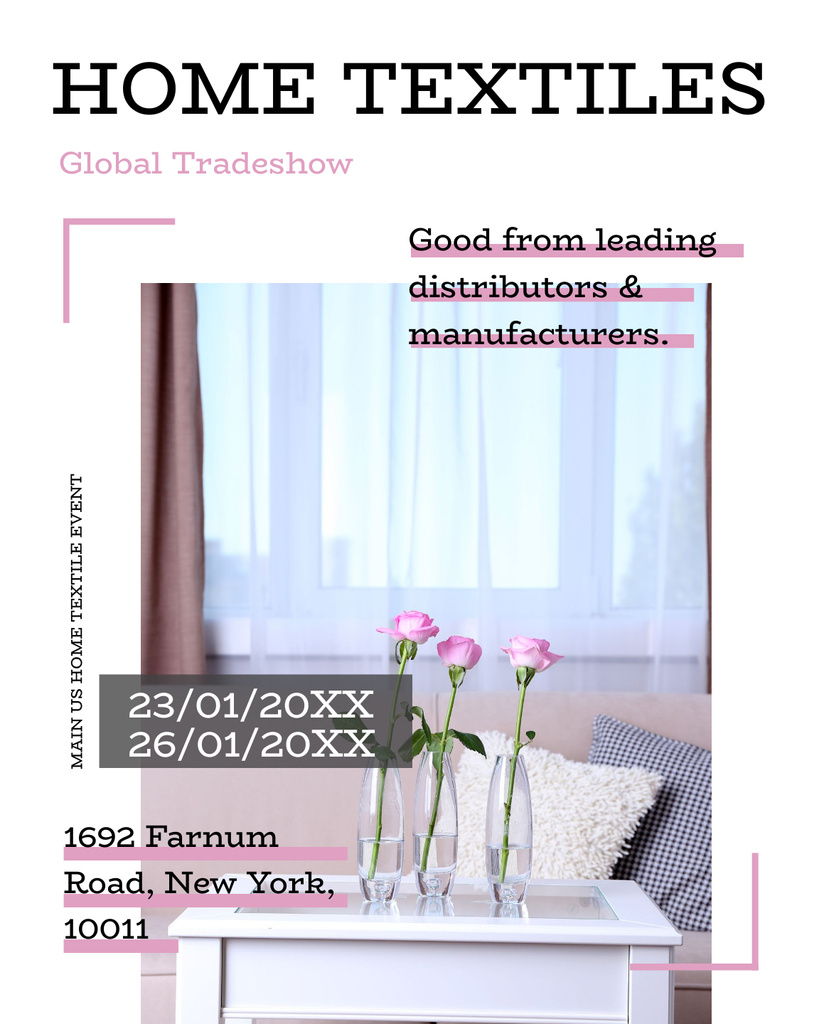 Home Textiles Event Announcement with Roses in Interior Poster 16x20in Šablona návrhu