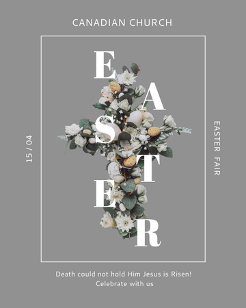 Ontwerpsjabloon van Poster 16x20in van Easter Sunday Service Announcement on Elegant Grey