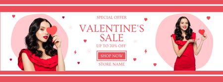 Valentine's Day Sale with Brunette in Beautiful Red Dress Facebook cover Design Template