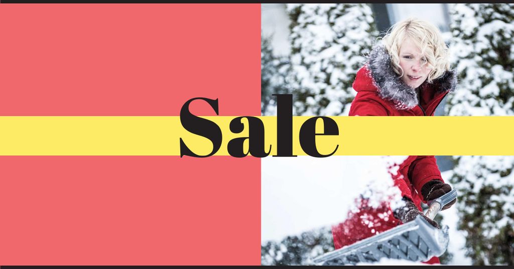 Ontwerpsjabloon van Facebook AD van Sale Announcement with Woman clearing Snow