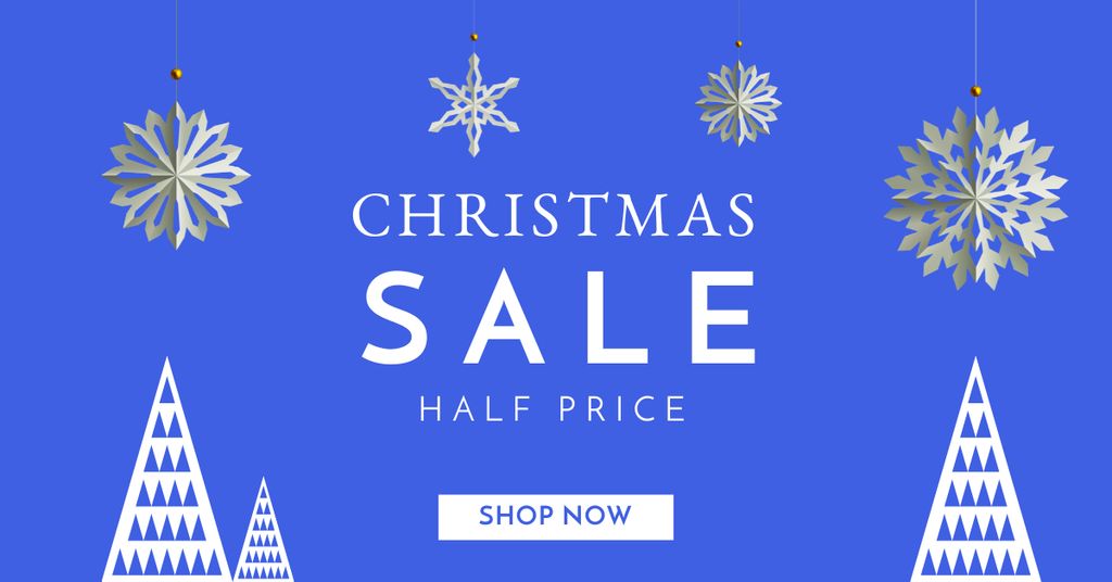 Christmas Festive Half Price Sale Blue Facebook AD Modelo de Design