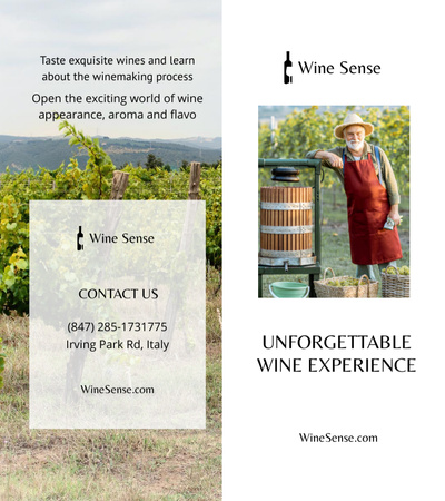 Ontwerpsjabloon van Brochure 9x8in Bi-fold van Wine Tasting Event Ad with Farmer in Grape Garden