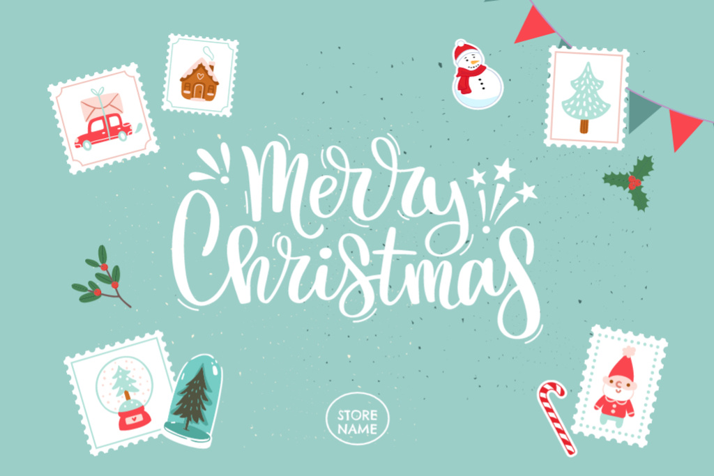 Heartwarming Christmas Greeting with Holiday Items Postcard 4x6in Design Template