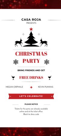 Christmas Party Announcement With Deer and Tree Invitation 9.5x21cm Design Template