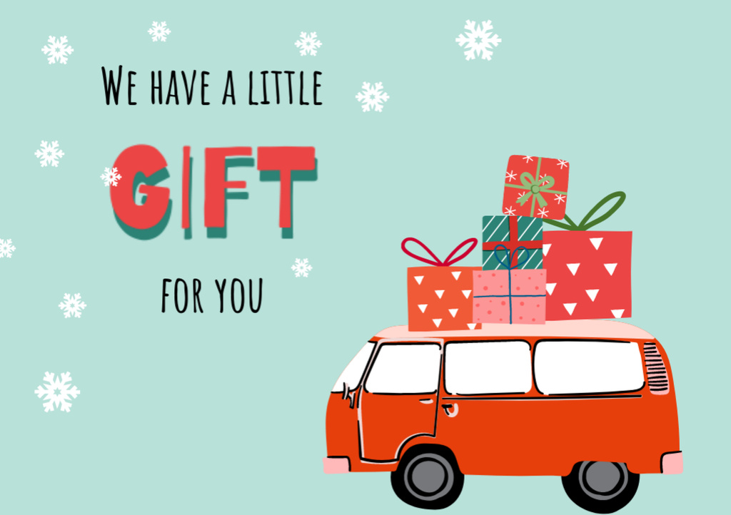 Car Delivering Christmas Gifts Illustration Postcard A5 Design Template