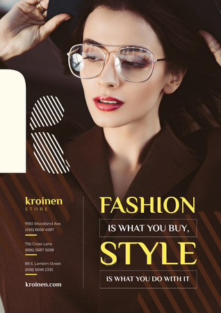 Fashion Store Ad with Woman in Brown Outfit Poster A3 Tasarım Şablonu