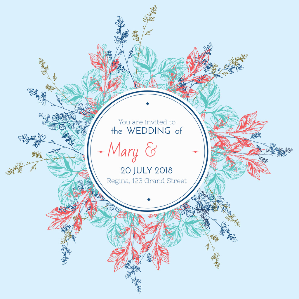 Wedding Invitation with Floral Frame Instagram AD – шаблон для дизайну