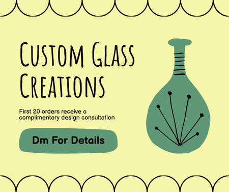 Custom Glass Creations Offer with Illustration of Vase Facebook Design Template
