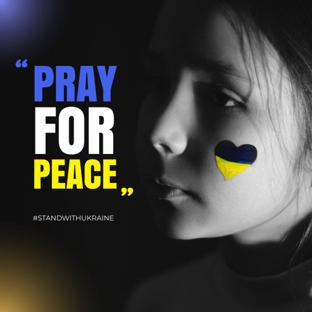 ウクライナのために祈るために呼びかける少女 Instagramデザインテンプレート