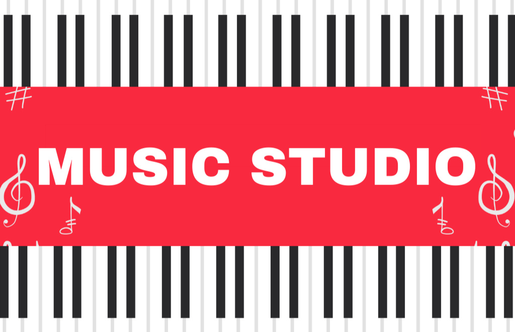 Modern Music Studio Promotion With Keyboard Instrument Business Card 85x55mm Πρότυπο σχεδίασης