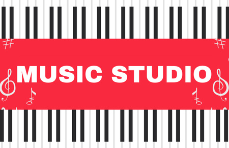 Modèle de visuel Promotion de studio de musique moderne avec instrument à clavier - Business Card 85x55mm