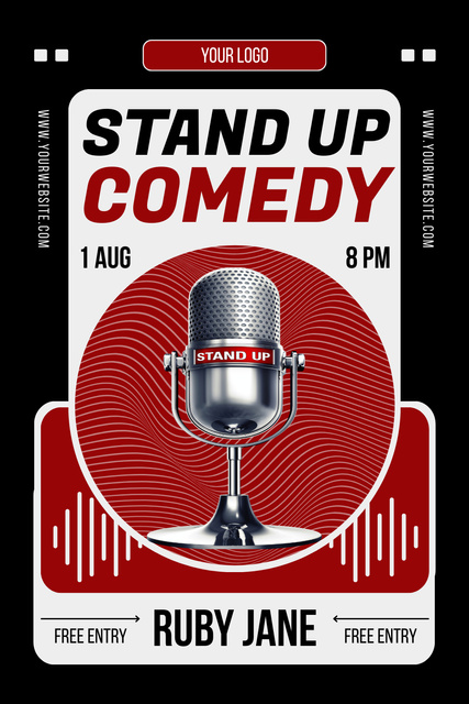 Stand-up Show Ad with Microphone in Red Pinterest Design Template