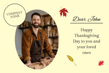 Young Man with Thanksgiving Wishes Flyer 4x6in Horizontal Design Template