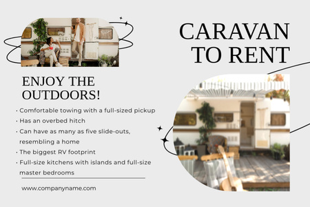 Travel Caravan Rental Offer with Couple Outside Flyer 4x6in Horizontal Design Template