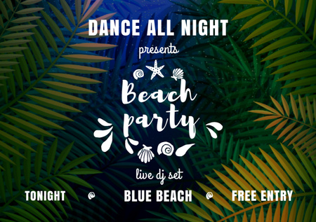 Dance Party Invitation with Palm Tree Leaves Flyer A5 Horizontal tervezősablon