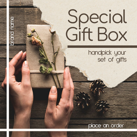 Plantilla de diseño de caja de regalo hecha a mano con ofertas de productos Instagram 