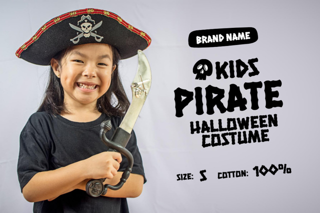 Kids Pirate Halloween Costume Offer Label Design Template