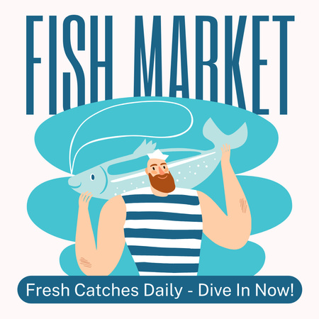 Реклама рибного ринку з рибалкою Instagram – шаблон для дизайну