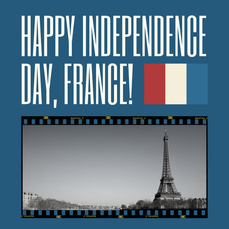 Black and White Film with Eifel Tower for France Independence Day Instagram Design Template