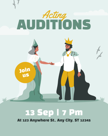 Acting Audition with Actors in Royal Dresses Instagram Post Vertical Design Template