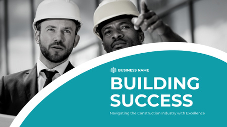 Platilla de diseño Young Businessmen Talking about Success in Construction Business Presentation Wide