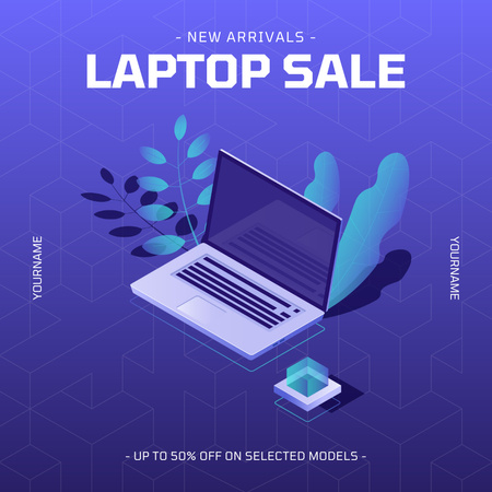 Laptop Sale Announcement on Blue Instagram AD Design Template