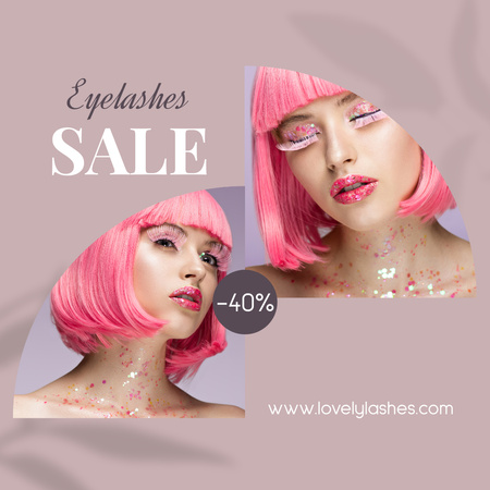 Eyelash Care Discount Announcement with Beautiful Woman Instagram AD Design Template