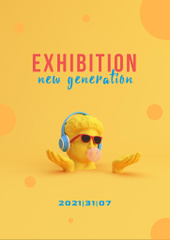 Exhibition Announcement with Funny Human Head Sculpture