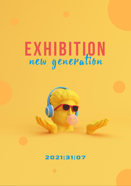Exhibition Announcement with Funny Human Head Sculpture Flyer A4 Design Template