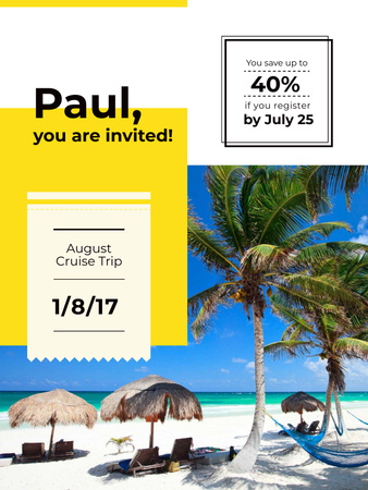 Summer Trip Offer Palm Trees at beach Poster US Design Template